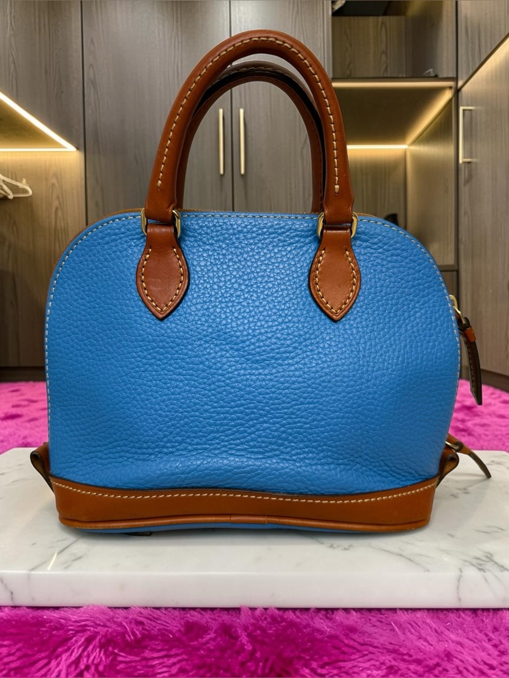 Dooney & Bourke Pebble Leather Satchel in Sky Blue/Tan - Picture 3 of 11